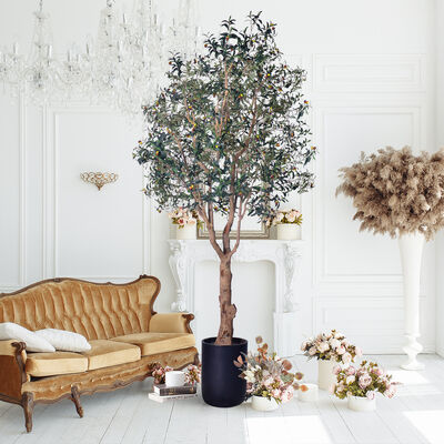 Premium Lifelike Olive Tree Artificial Plant - Focal Point Sizes 6.6FT/8.2FT/9.2FT, Real Touch Foliage for Luxury Villa & Restaurant Interior Design