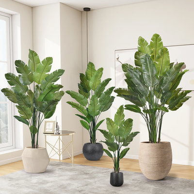 Large Real Touch Artificial Traveler's Banana Tree | Lifelike Faux Traveler's Palm Tree for Tropical Indoor & Office Decor