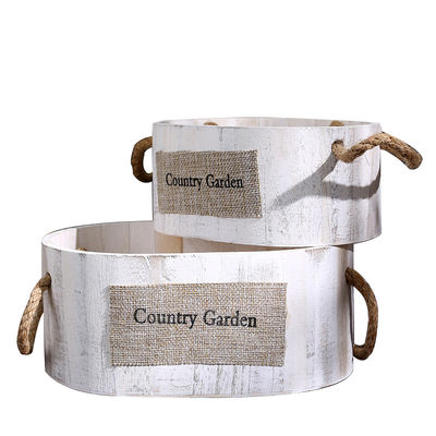 Rectangular Round Succulent Flower Pot White Wooden Nostalgic Retro Style